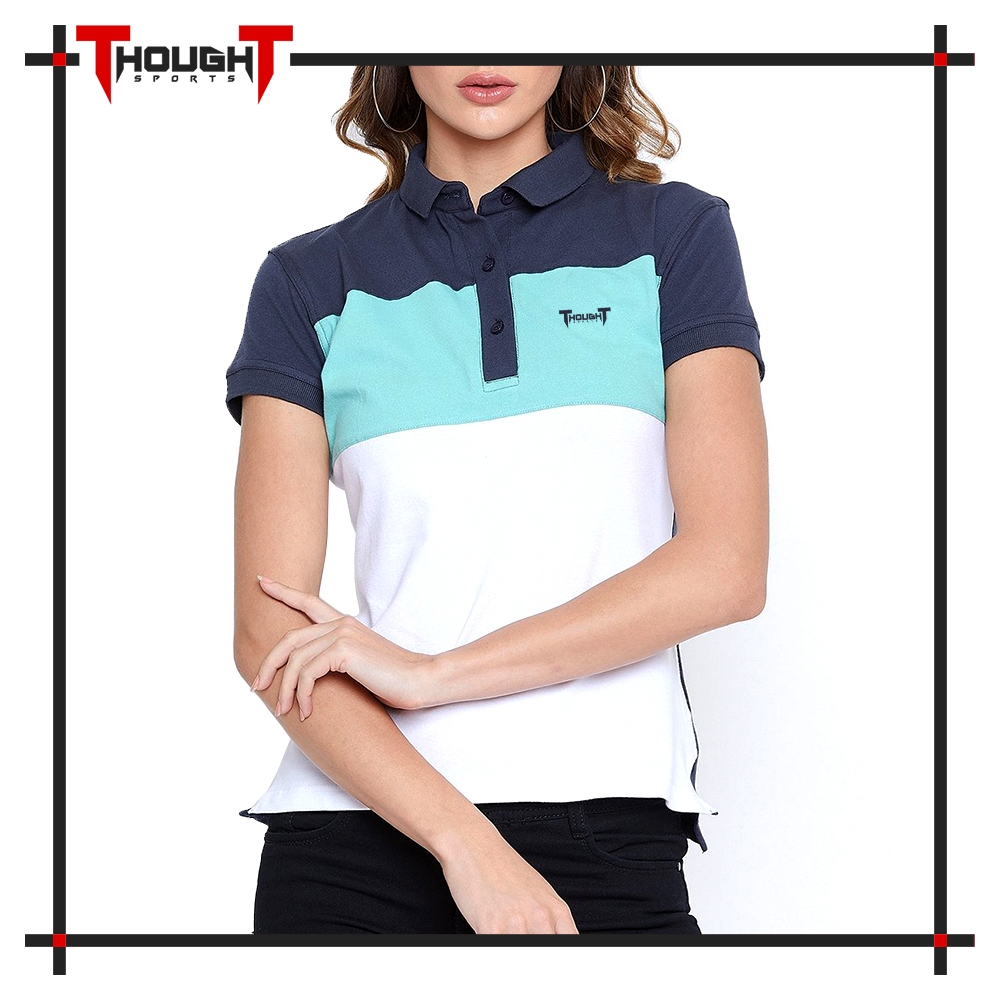 Women White Navy Polo Shirt