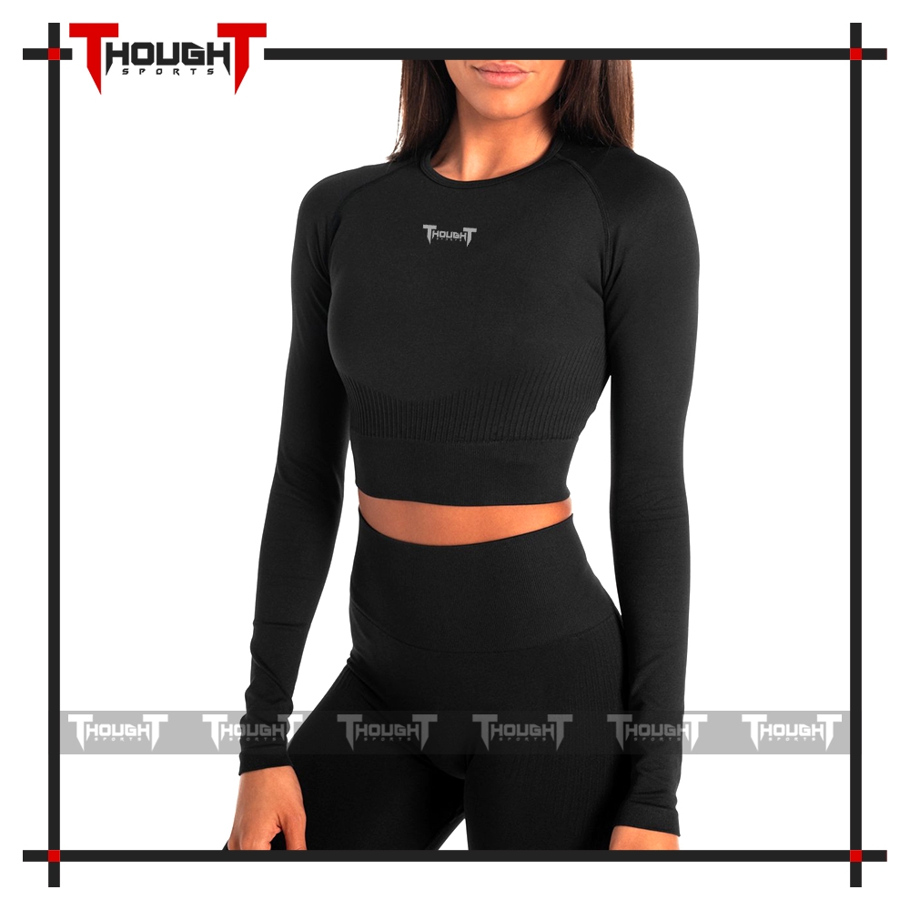 Ladies Black Long Sleeve Crop Top