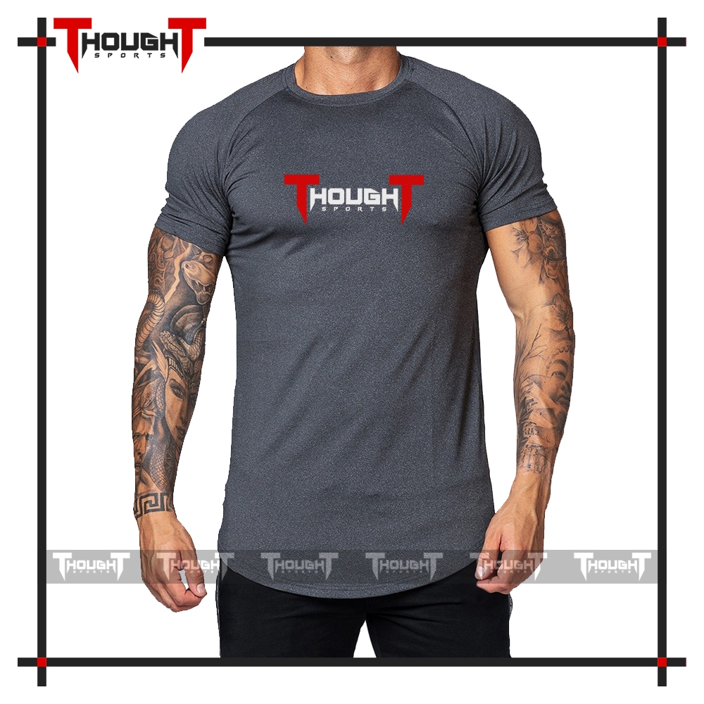 Mens Grey Long Drop Cut T-Shirt