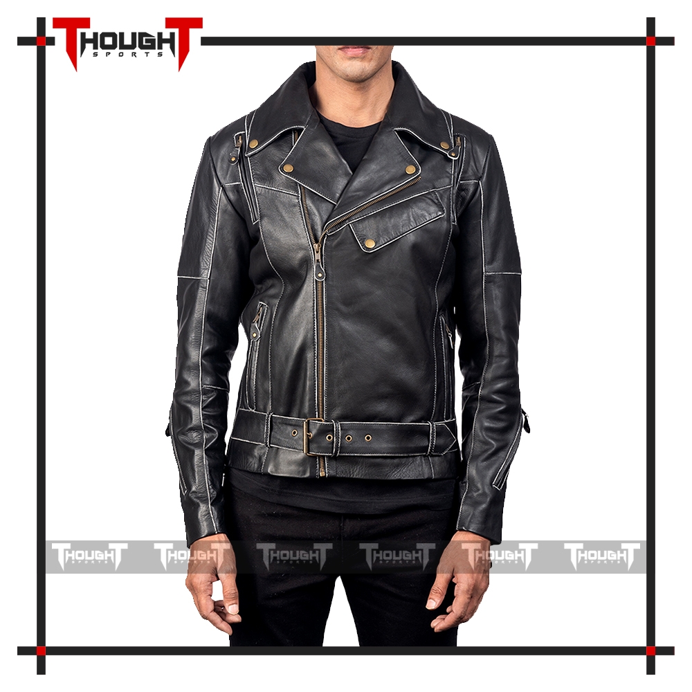 Mens Black Biker Leather Jacket