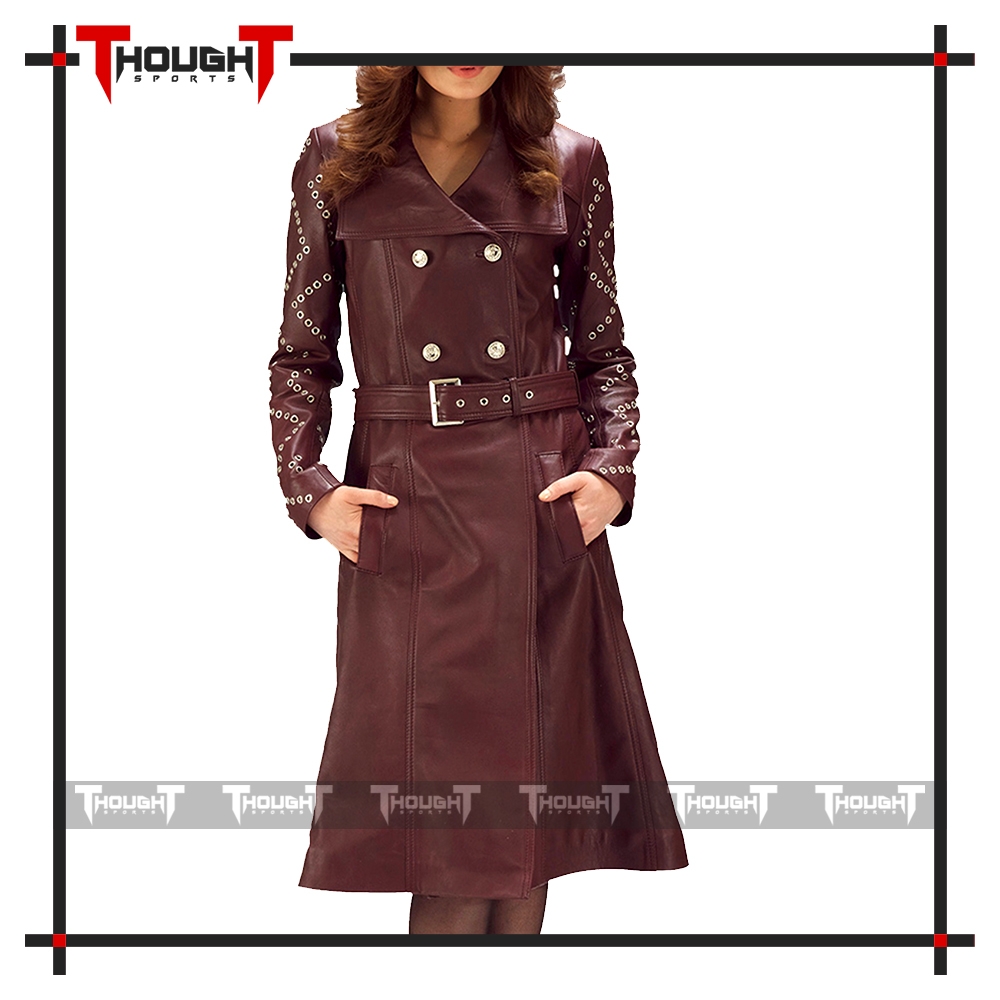 Ladies Maroon Fashion Leather Coat