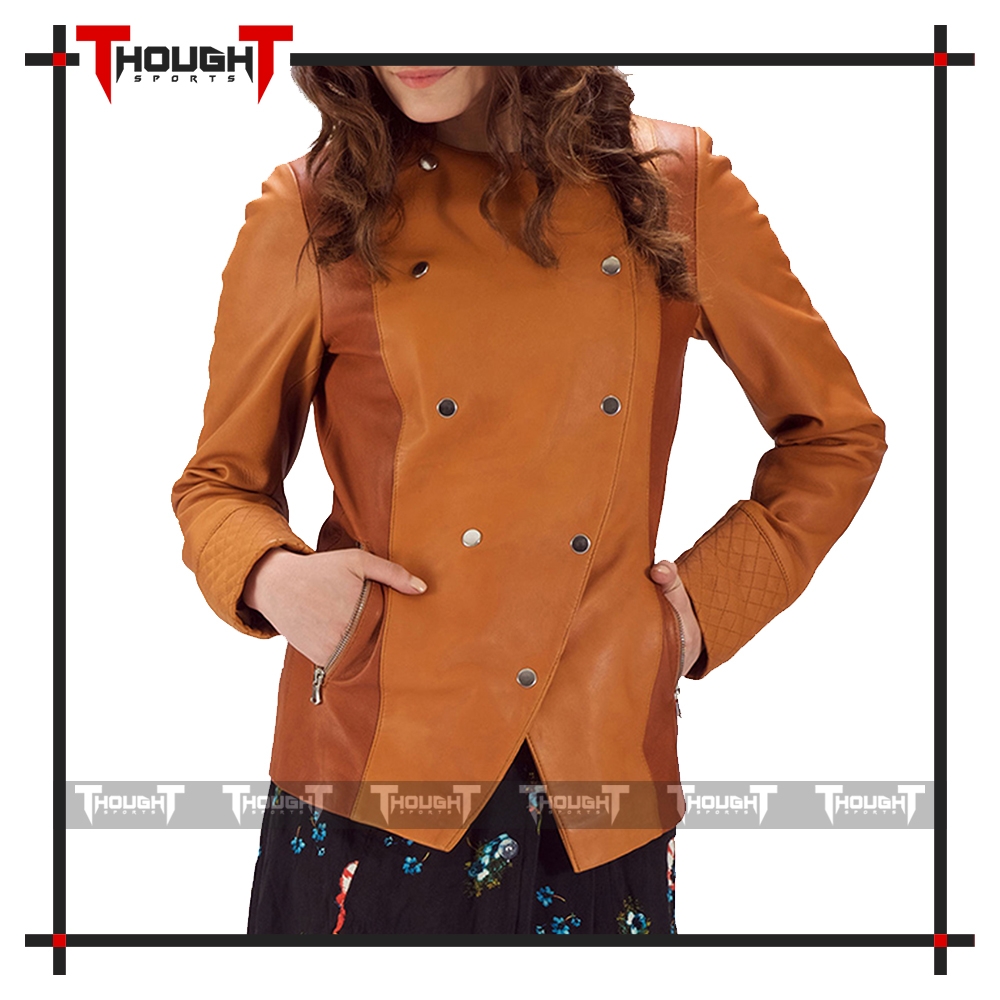 Ladies Tan Fashion Leather Jacket