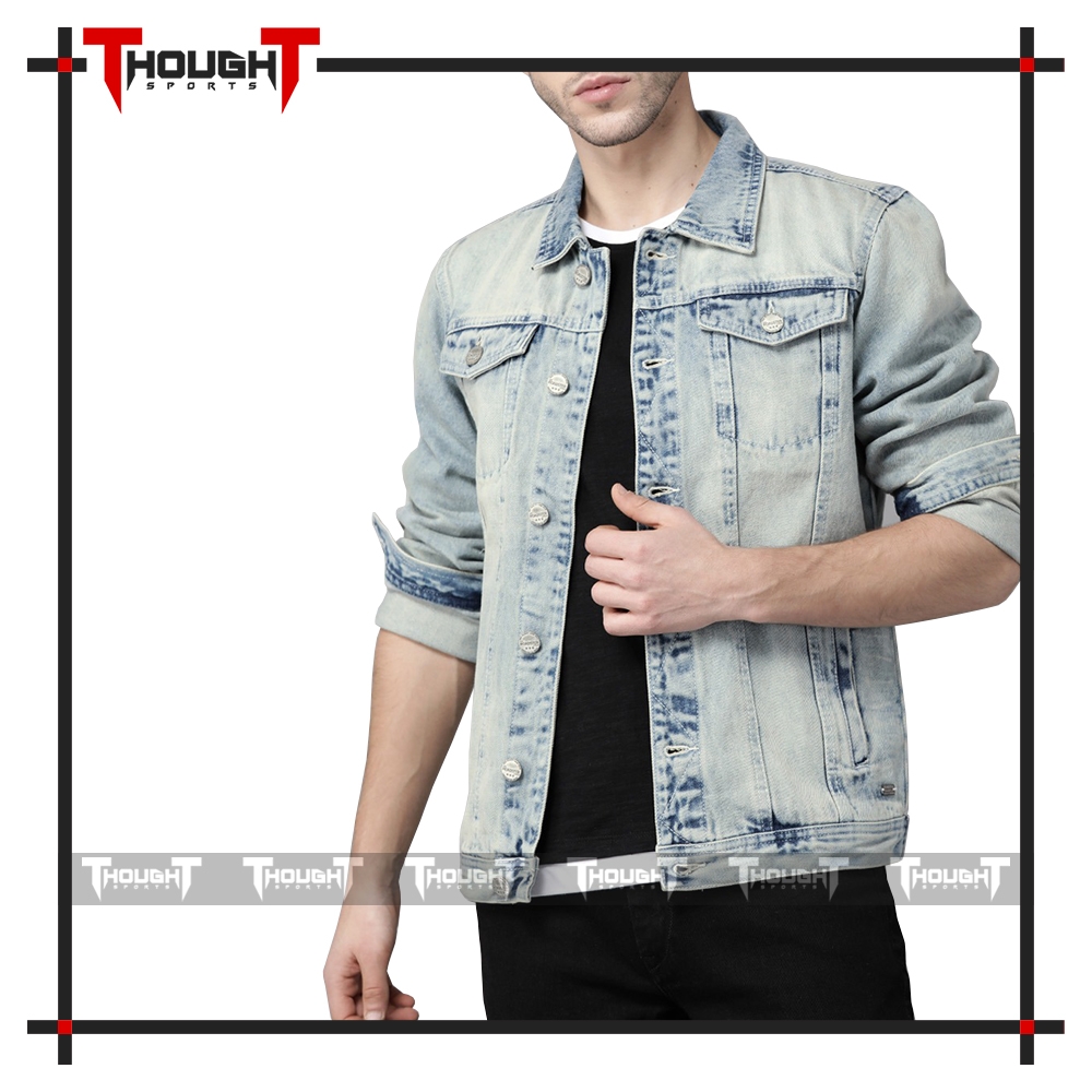 Mens Blue Washed Denim Jacket