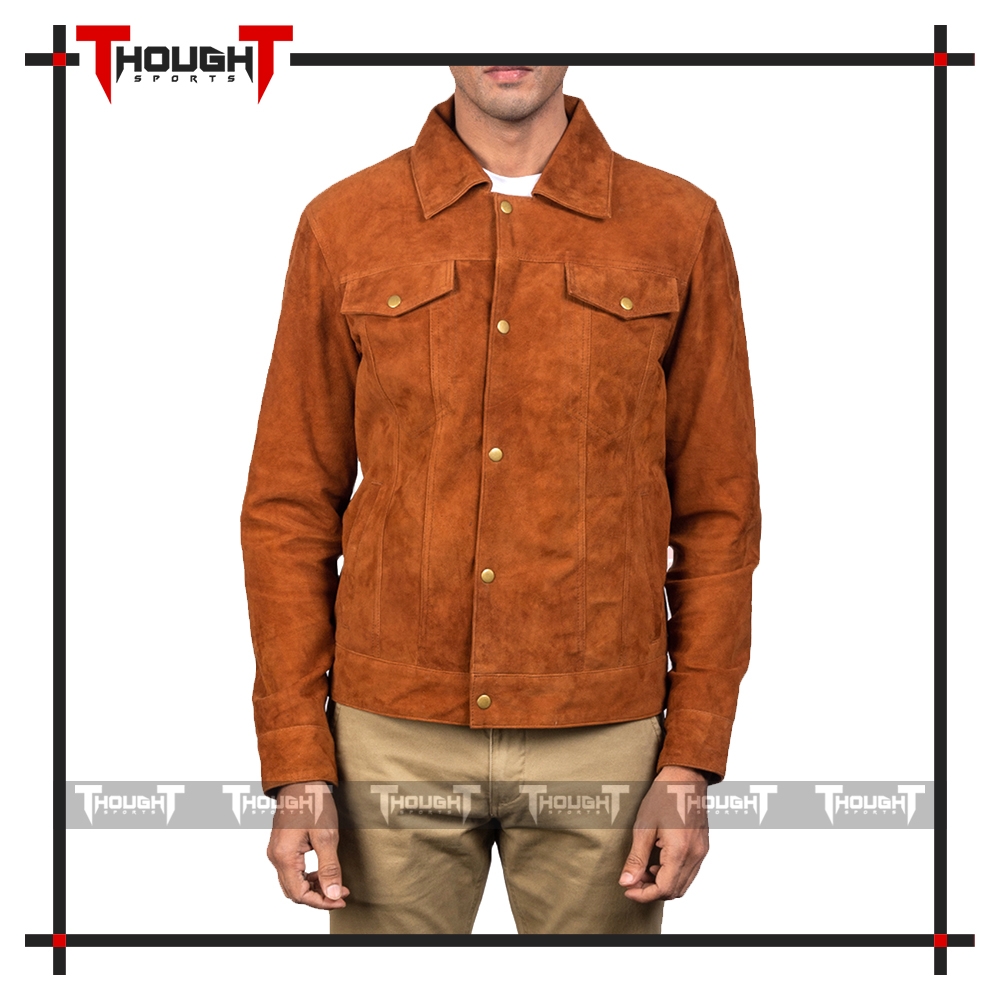 Mens Tan Suede Leather Shirt