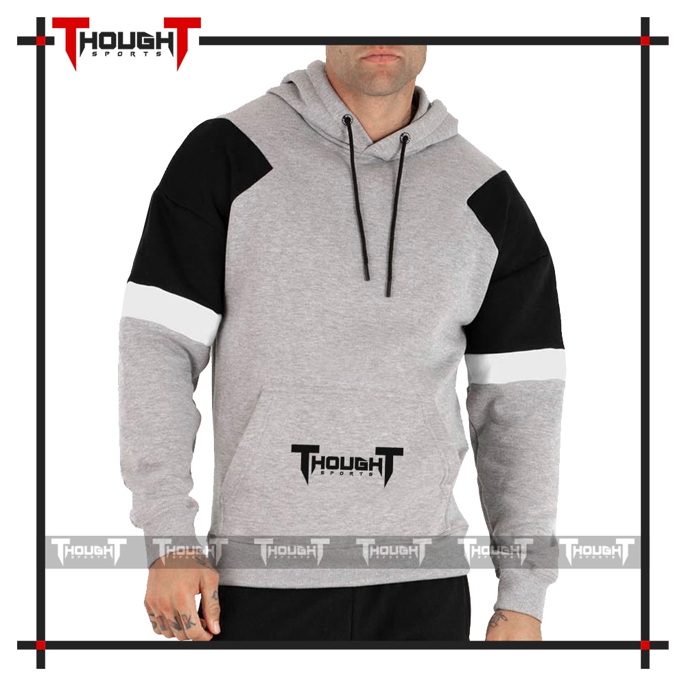 Mens Grey Black Without Zip Hoodie