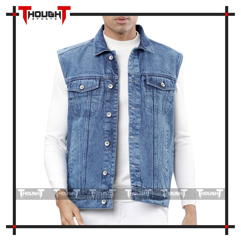 Mens Blue Sleeveless Denim Jacket