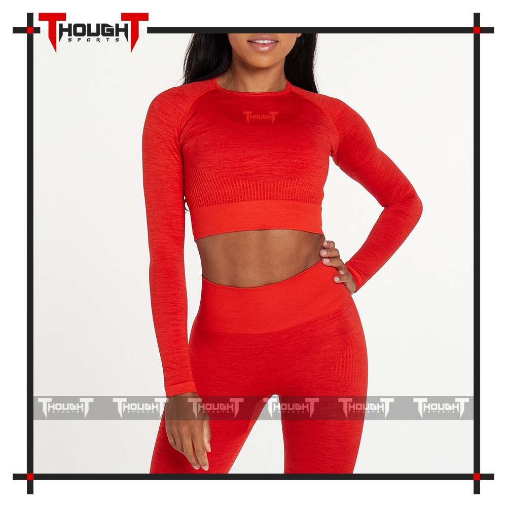 Ladies Red Long Sleeve Crop Top