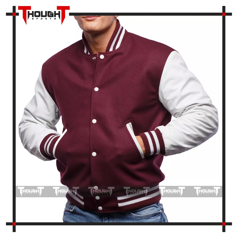 Maroon Wool White Leather Varsity Jacket