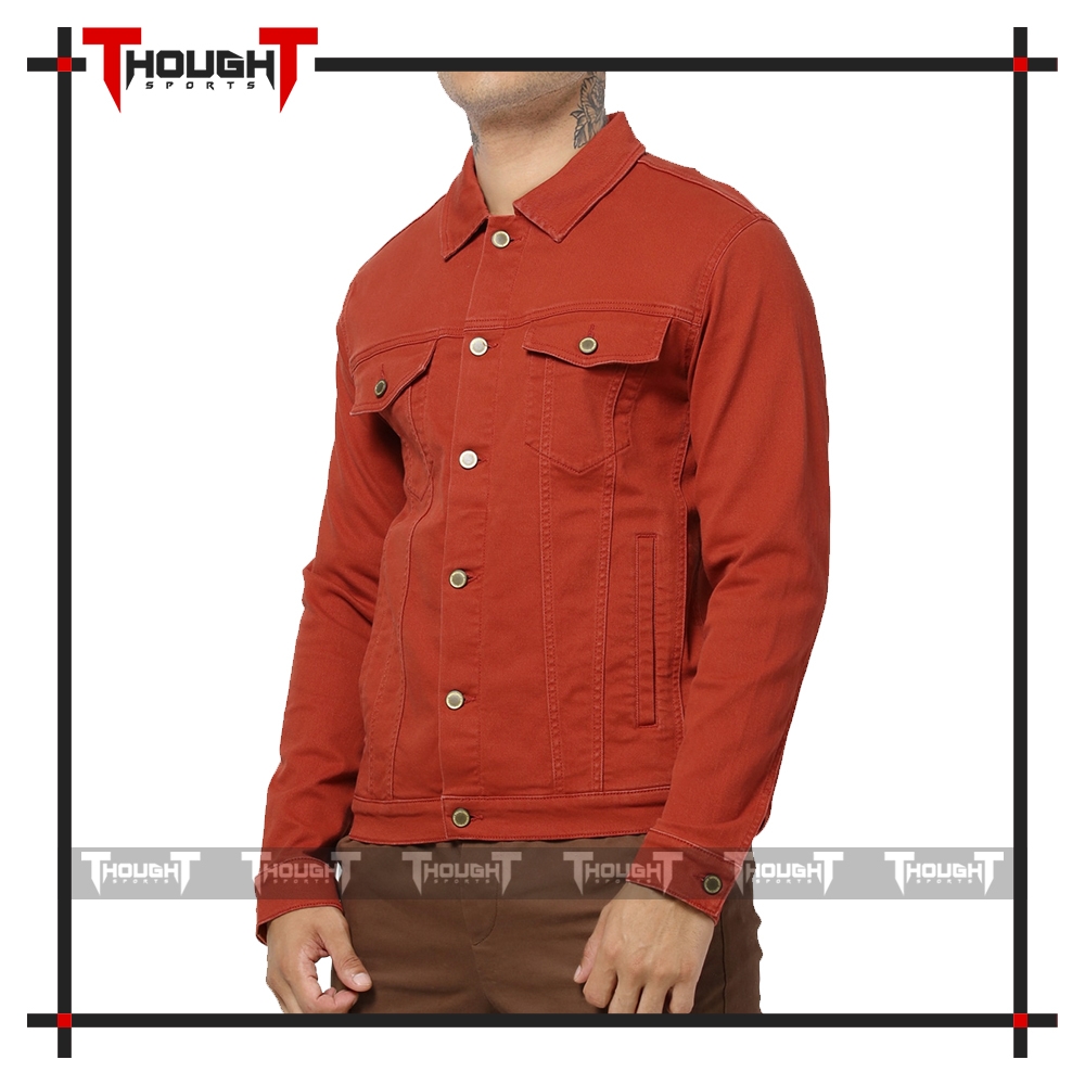 Mens Rust Red Denim Jacket