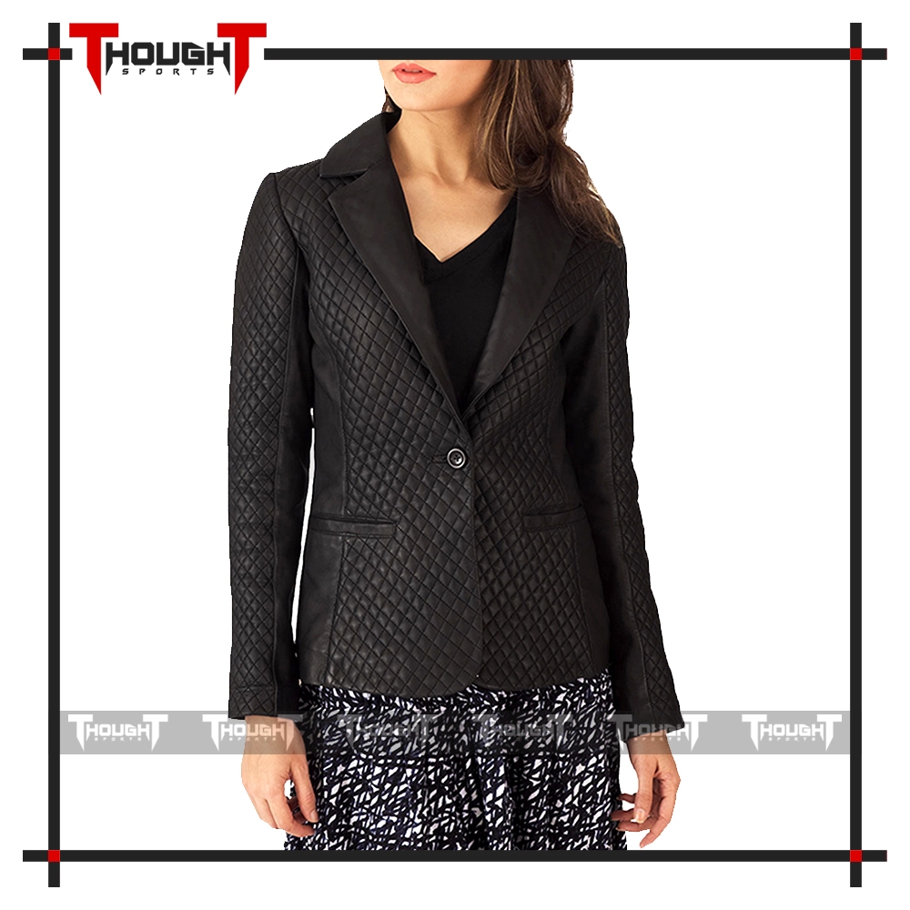 Ladies Black Quilted Leather Blazer