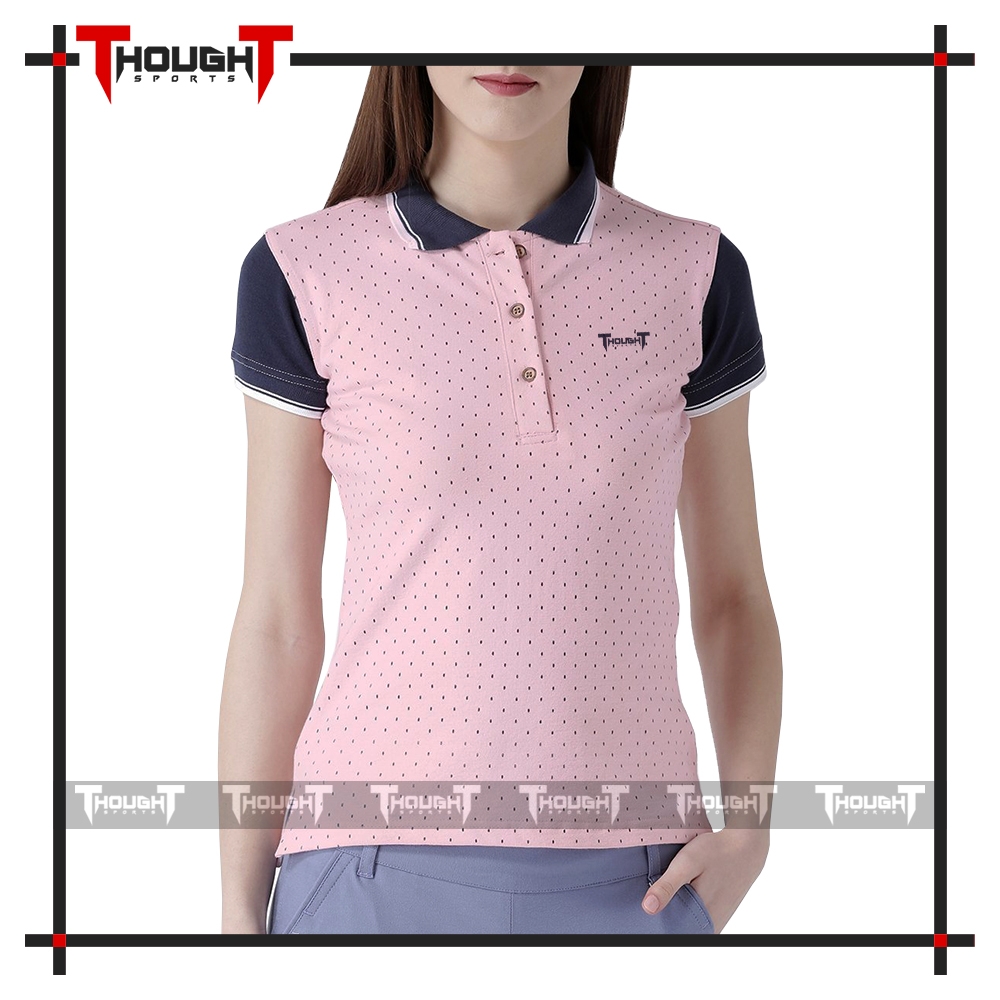 Women Baby Pink Dotted Polo Shirt