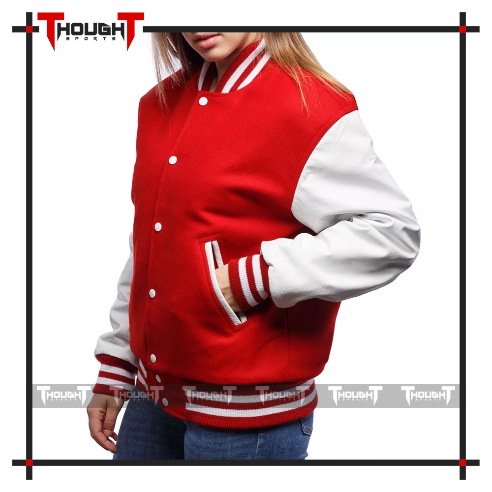 Red Wool White Leather Varsity Jacket