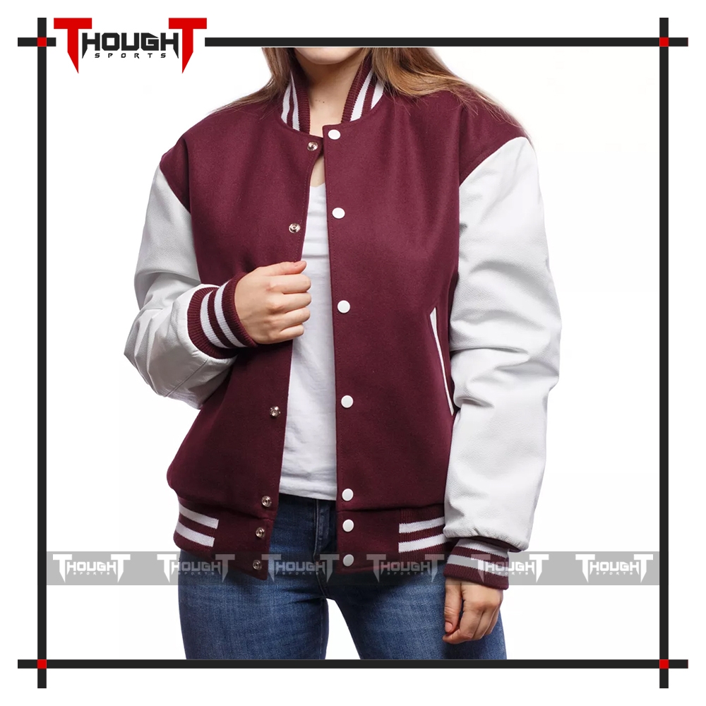 Maroon Wool White Leather Varsity Jacket