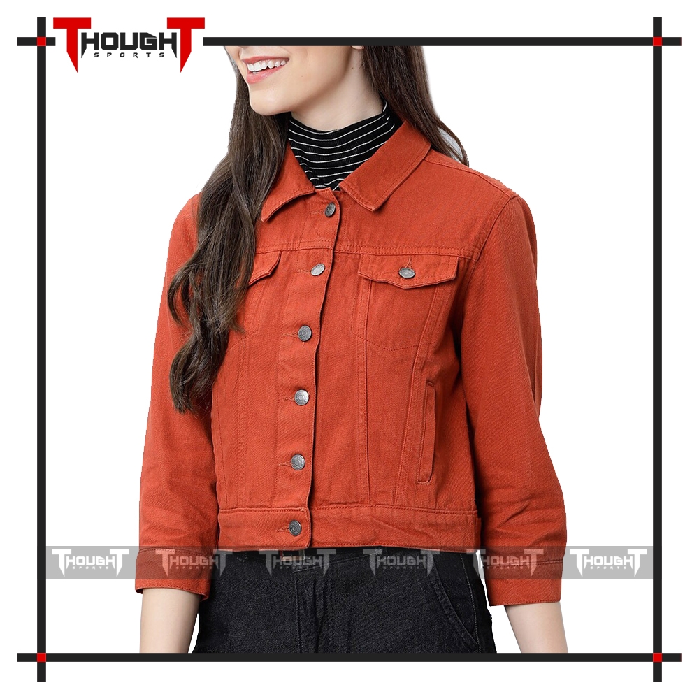 Women Orange Denim Jacket