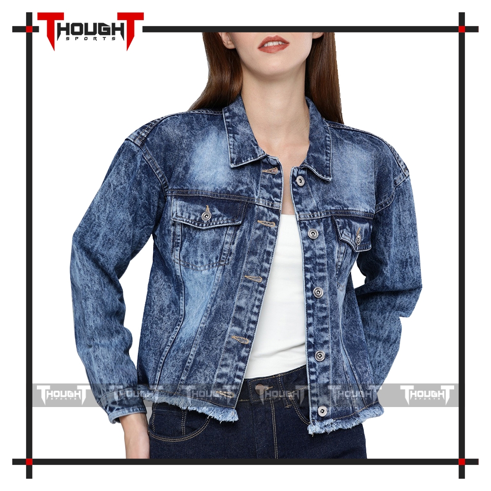 Women Blue Faded Denim Jacket