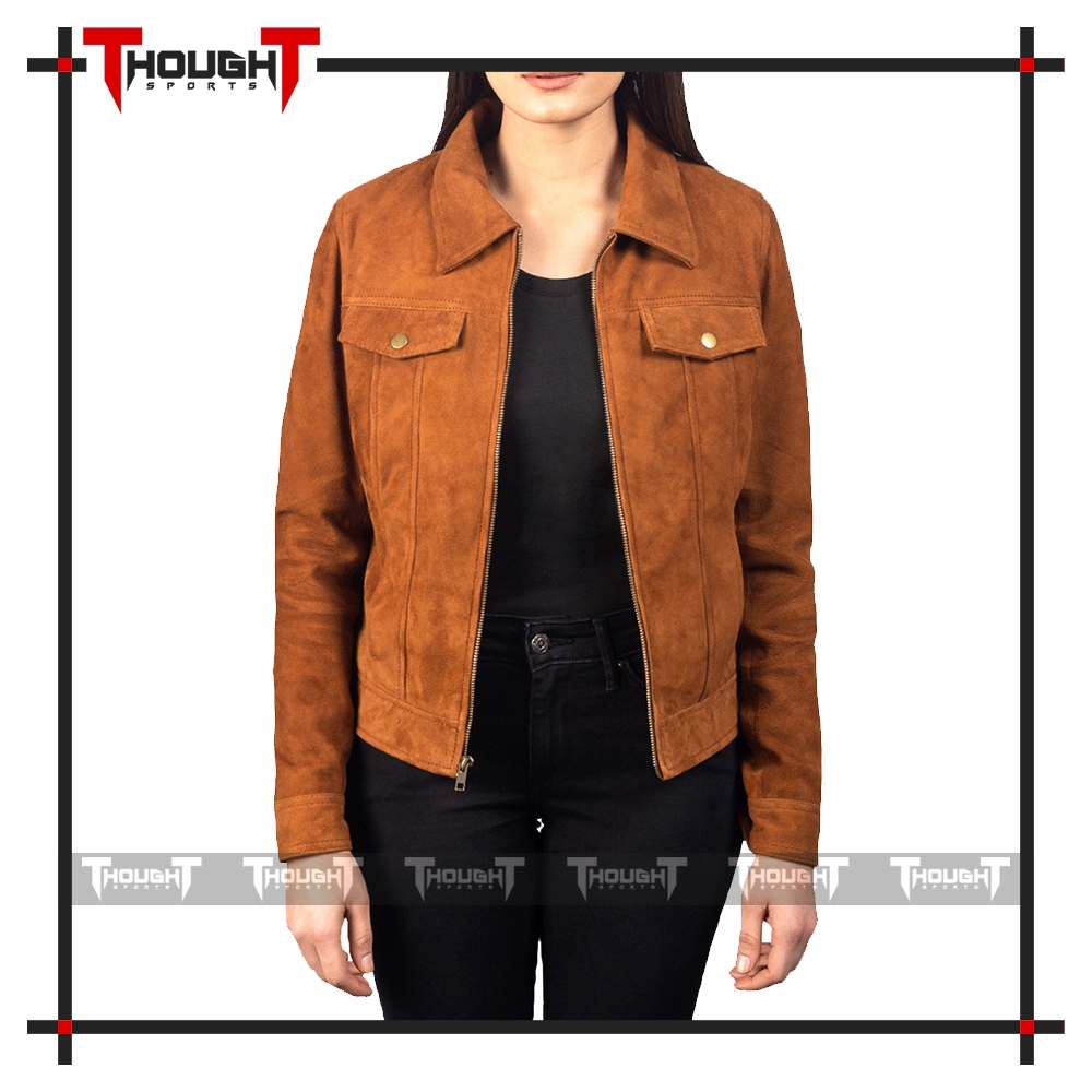 Ladies Tan Suede Leather Jacket