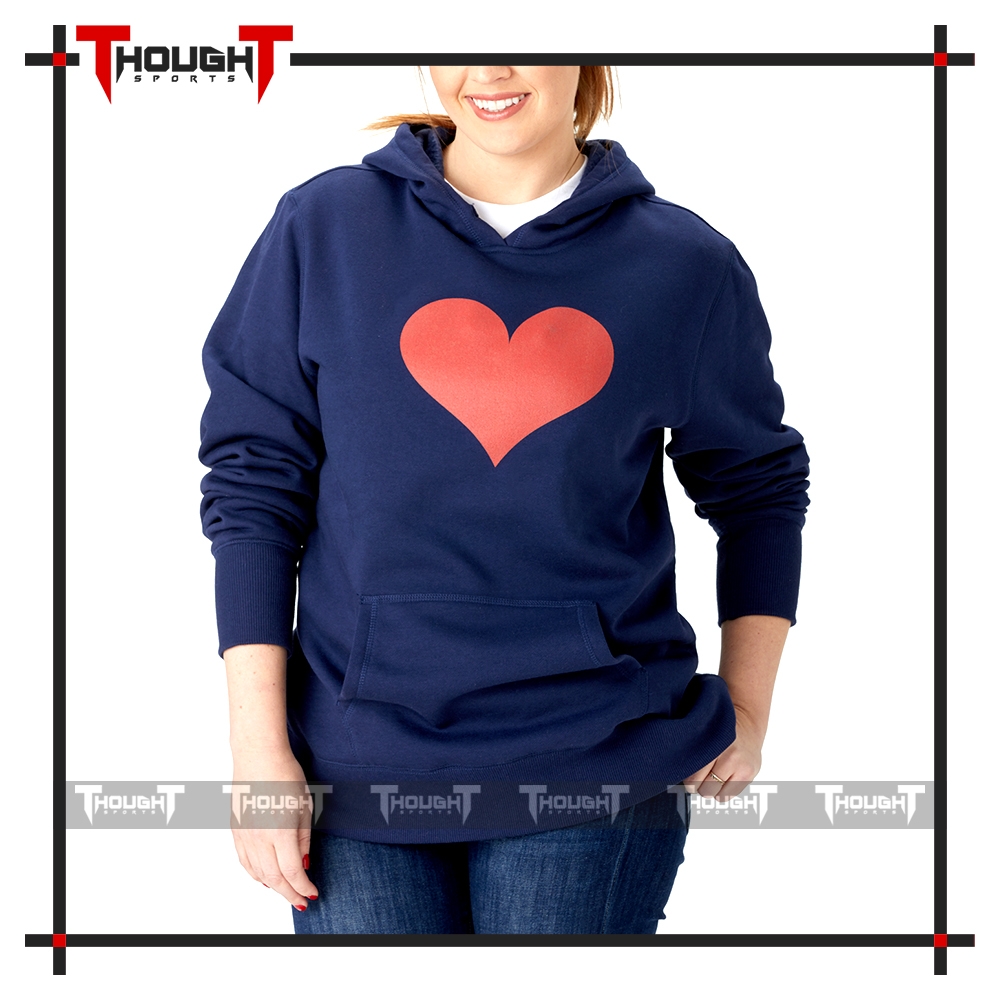 Women Navy Heart Printed Hoodie