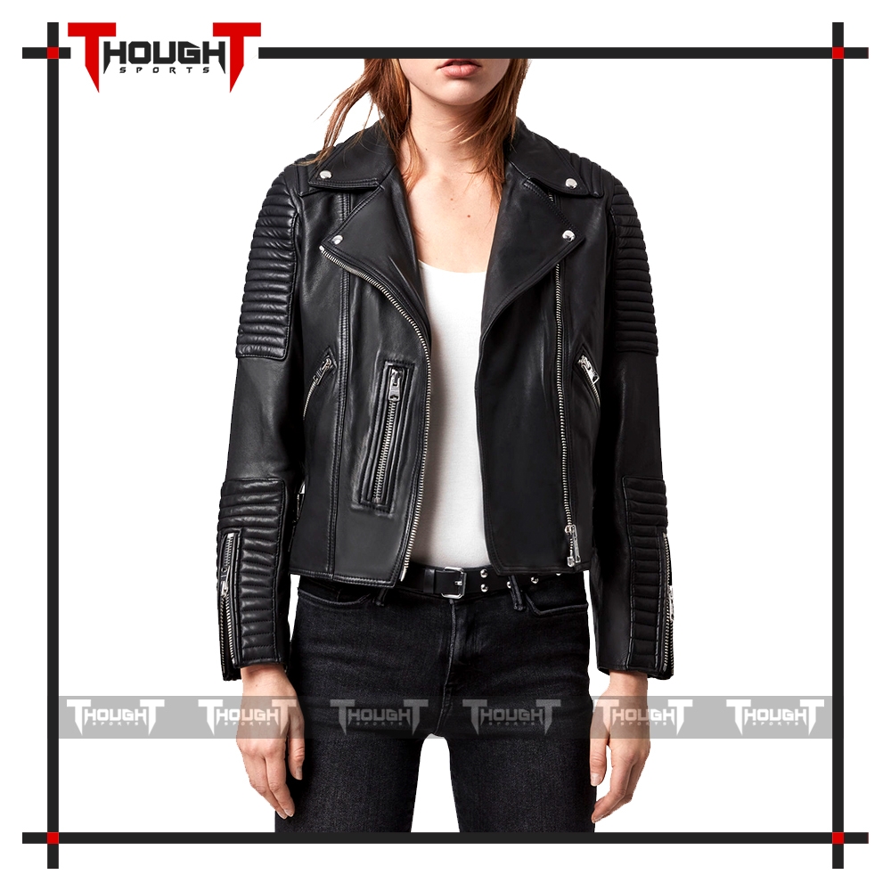 Ladies Black Biker Leather Jacket