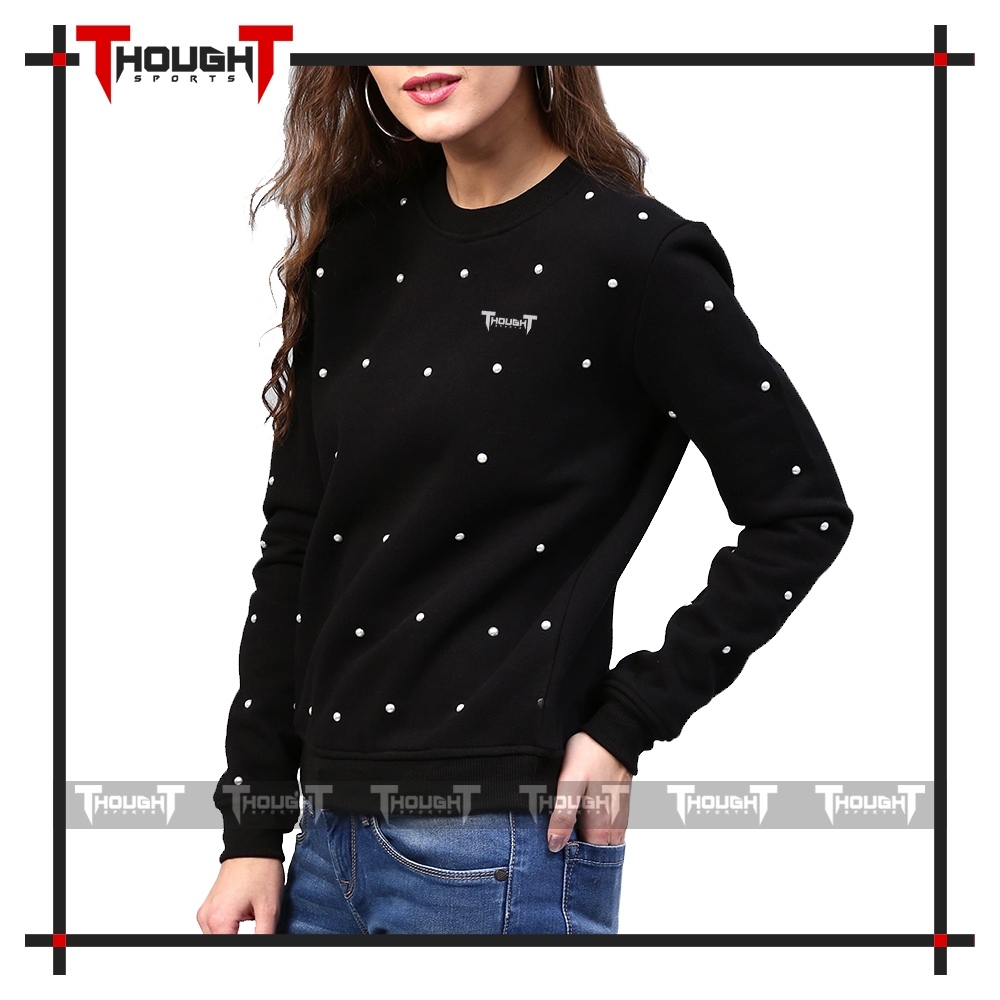 Women Black Dotted Sweatshirt