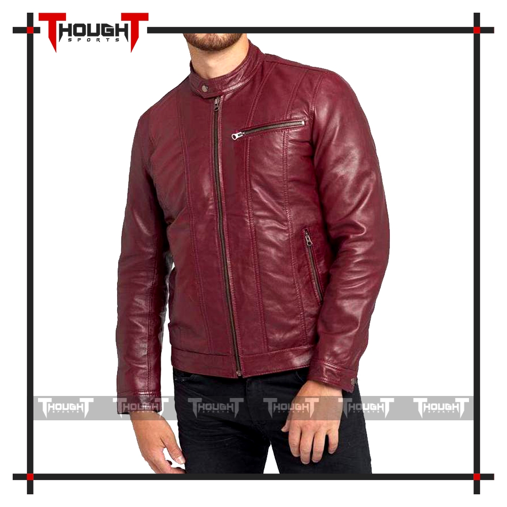 Mens Maroon Biker Leather Jacket