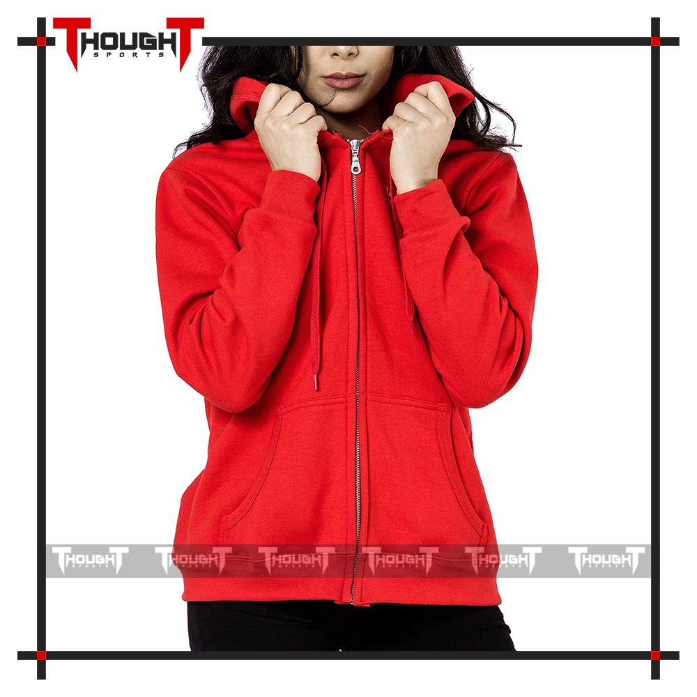 Women Red Zip Hoodie